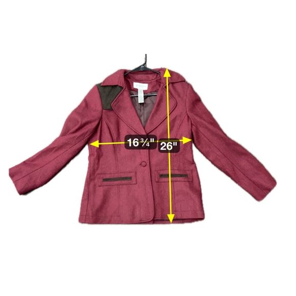 Liz Claiborne Woolmark Blend Blazer Red Brown Accent Faux Suede Trim Sz 12P - Picture 6 of 9